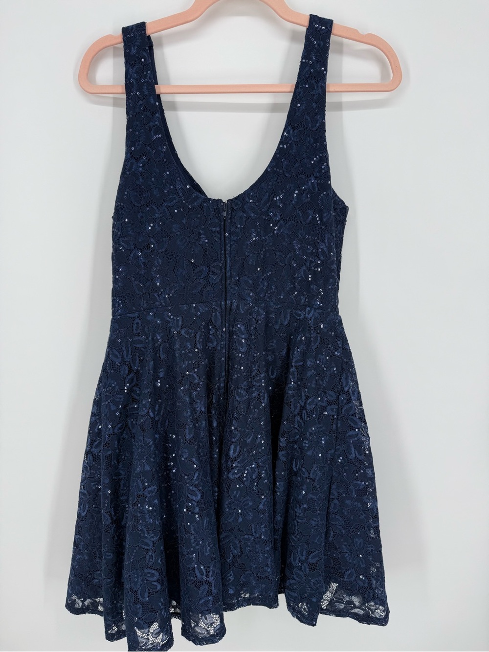 Women's Navy Blue Sequin Lace V Neck Cocktail Mini Dress Junior Sz 11 Wedding - Picture 7 of 9